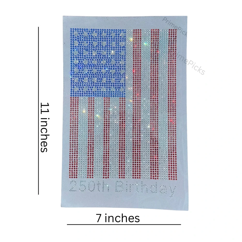 USA Flag Rhinestone Iron-On Patch 250th Birthday Bling Applique 11x7 DIY